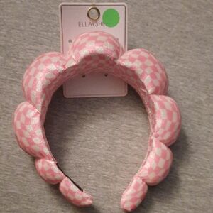Baby Pink Checkered Soft Puff Headband